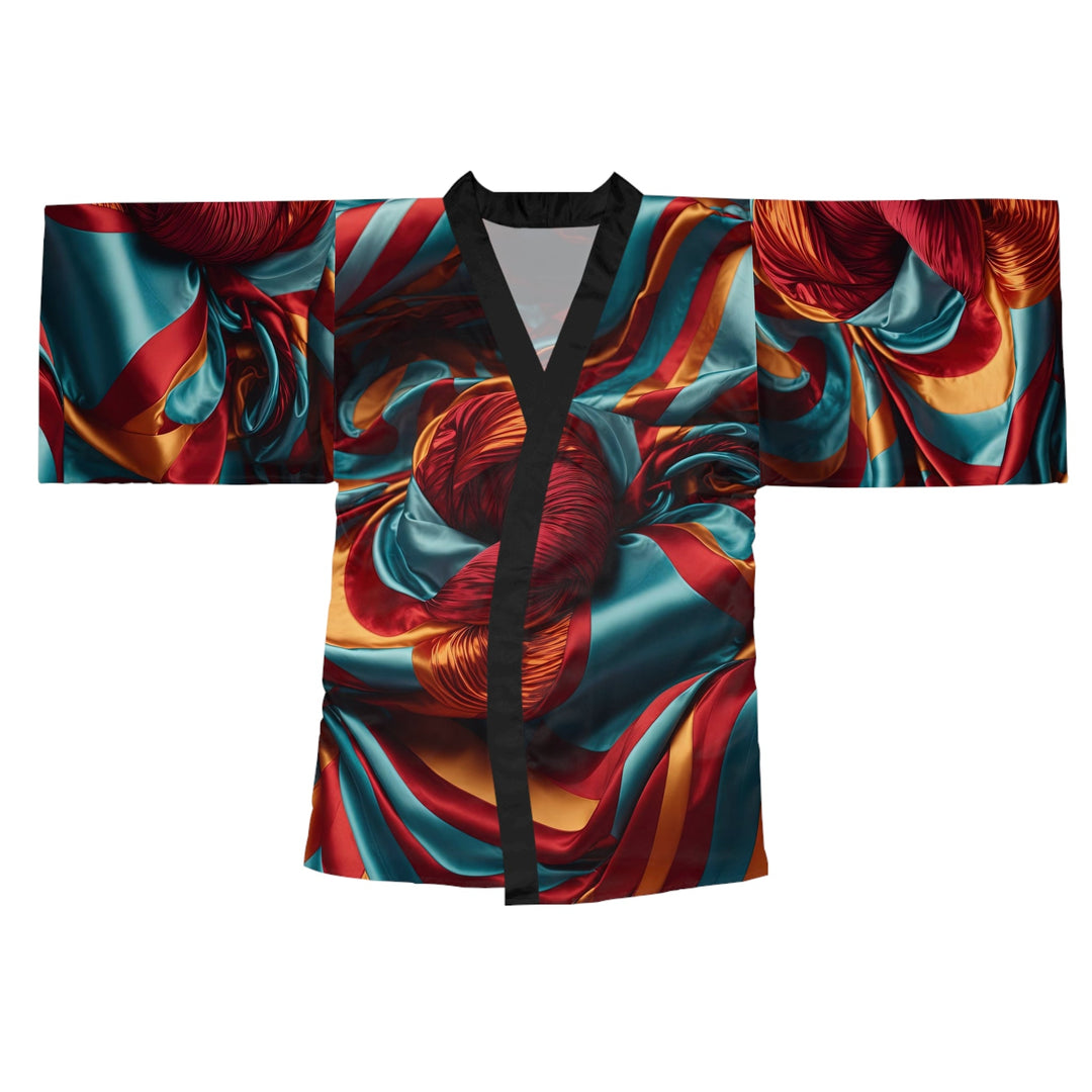 Vivid Silk Swirls - Long Sleeve Kimono Robe - All Over Prints - g(0D·IO) - XS - Black -