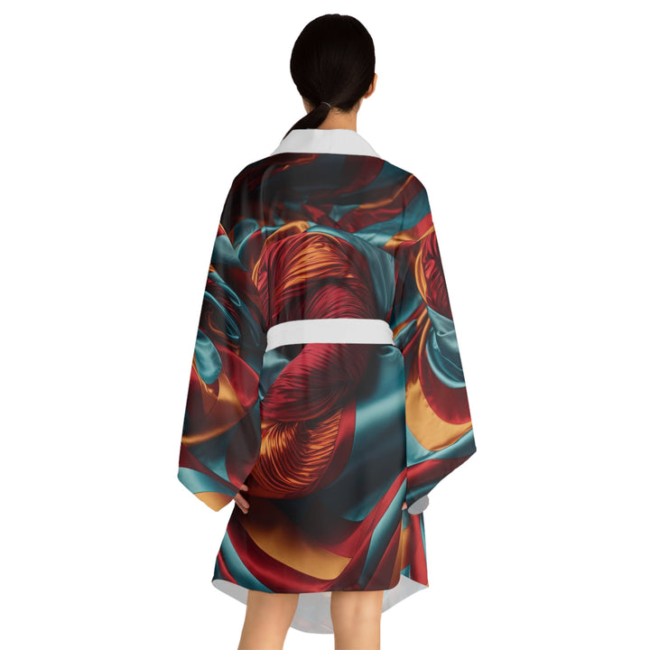 Vivid Silk Swirls - Long Sleeve Kimono Robe - All Over Prints - g(0D·IO) - XS - Black -