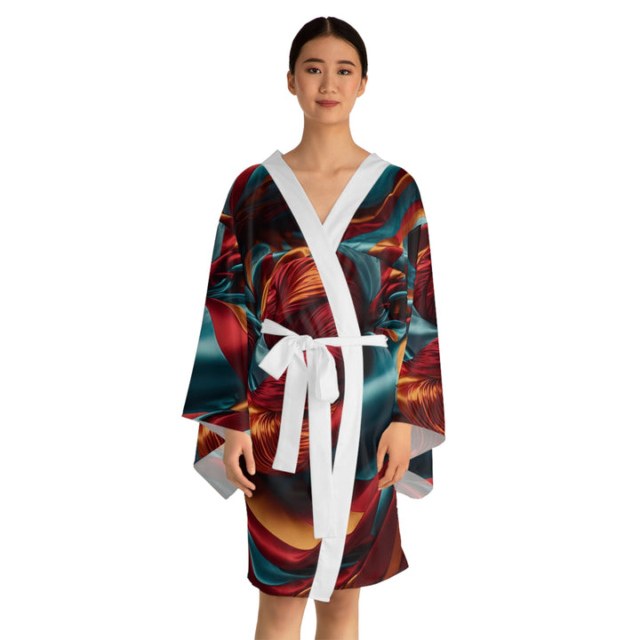 Vivid Silk Swirls - Long Sleeve Kimono Robe - All Over Prints - g(0D·IO) - XS - Black -