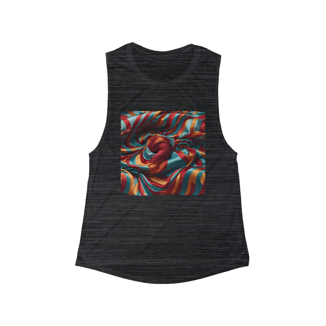 Vivid Silk Swirls - Women's Flowy Scoop Muscle Tank - Tank Top - g(0D·IO) - S - Black Slub -